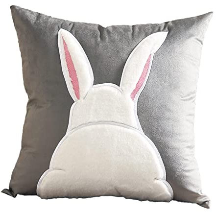 Kissenbezug Ostern Hase Stickerei Osterdeko Samt Kissenhülle Ostern Sofa Kissen Häschen Blumen Ostereiern Kissenbezüge Dekokissen für Frühling Zierkissenhülle Couch Sofa Schlafzimmer (D, One Size)