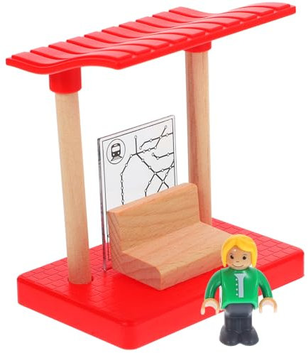 KICHOUSE Holz Eisenbahnstrecke Zubehör Gebäude Spielzeug Simulation Bahnhof Modell Junge Mädchen Lernen Bauen Spielzeug Für Kleinkinder