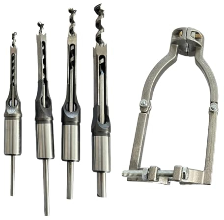 perfk Vierkantbohrer Festhalter Professioneller Festhalter für Handbohrmaschine Tischbohrmaschine mit 4 Bohrern, Spanndurchmesser 38-55MM, #B