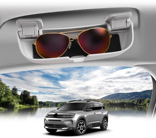 BIBIBO Porta occhiali da sole per Citroën C4 C5 X 2021-2024, Citroën C5 Aircross, portaocchiali da sole auto, organizer per occhiali, accessori interni auto (bianco)