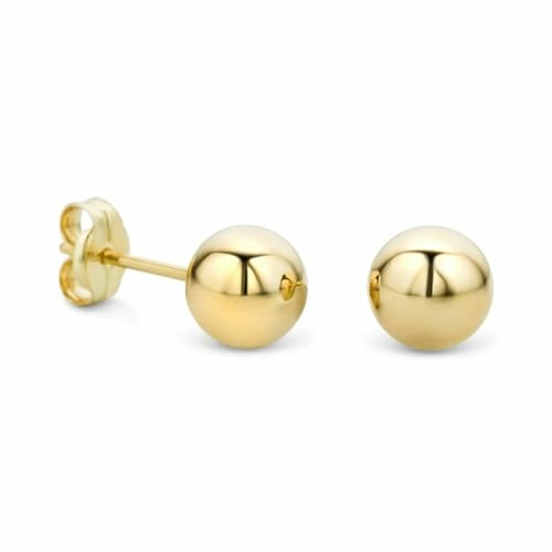 V&F Ohrringe Damen Kugel Ohrstecker aus Gelbgold 18 Karat 750 Gold, Ohrschmuck (3mm, Gelbgold)