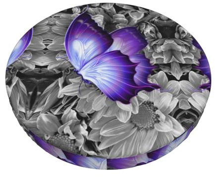 ESASAM Rundes Barstuhl-Kissenbezug, Schmetterlingsdruck, einfach anzubringen und zu reinigen, perfekt für Küchen-/Barhocker und Büro-/Esszimmerstühle, Violett