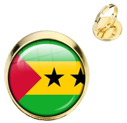 GONMFKM Modischer Ring Mit Nationalflagge Von Sao Tome Und Principe – Verstellbare Gelbe Vintage-Ringe, Zierlicher Fingerring Mit Glas, Personalisiertes Schmuckzubehör, Geschenk Für Damen, Mädchen,