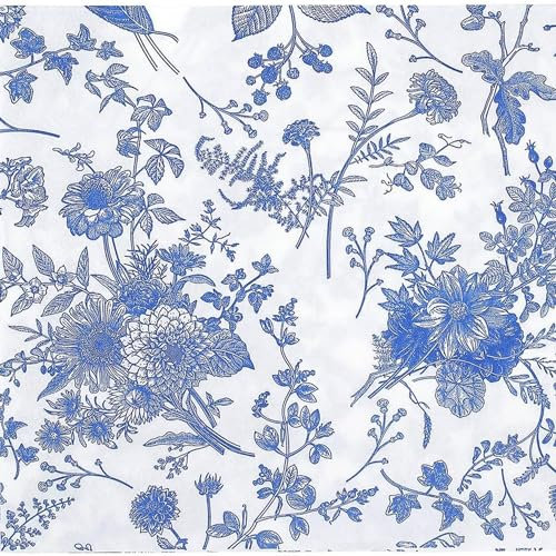 Acidea 100Pack Blue Floral Guest Napkins Decorative Hand Towels 3 Ply Disposable Spring Floral Design Paper Napkins for Bathroom Powder Room Party Home Kitchen Napkin Towel, 13 x 13 Inch