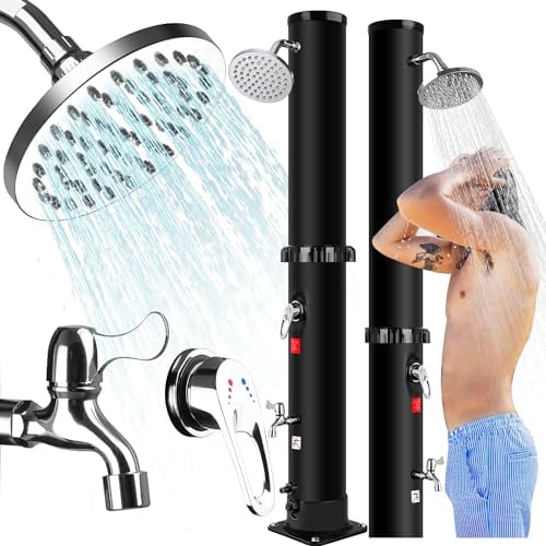 Qdreclod Doccia Solare da Giardino 40 Litri 60°C Max Doccia Solare da Esterno con Regolazione Acqua Calda e Fredda,Doccia Solare con Rubinetto e Soffione Doccia per Piscina