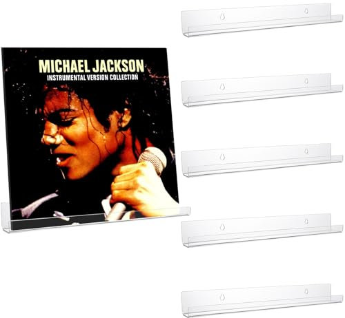 CYEER 6 Pack Acrylic Floating Shelves, 15 Inch Vinyl Shelf, Clear Vinyl Wall Mount, Self-Adhesive Vinyl Record Display Shelves for Wall Photo Decor, Picture Ledge, Bookshelf 38.1x4.3x4.3CM