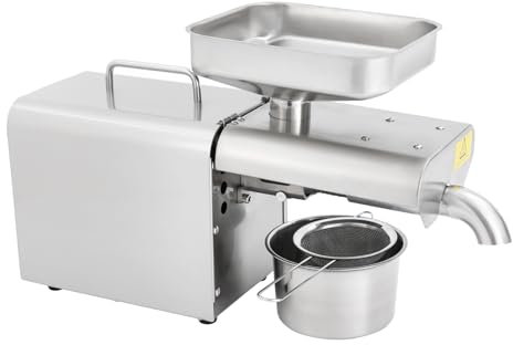 Ölpresse, Elektrisch Kaltpresse Heißpresse Ölmühle 750W 40-240°C Temperatur Einstellbar mit Schlackentrennsieb, Großer Trichter mit 360-Grad-Drehung, für Kommerziell & Haushalt