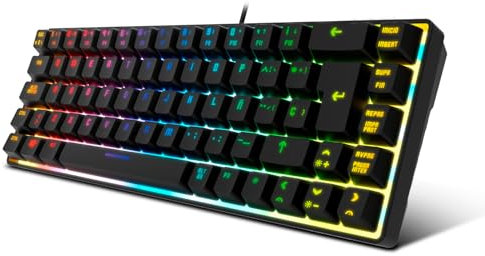 KROM Kalista - Teclado Gaming de Membrana RGB Rainbow, Formato 62%, Modo Gaming, N-19 Anti-ghosting, Windows | Mac, Layout español, Negro