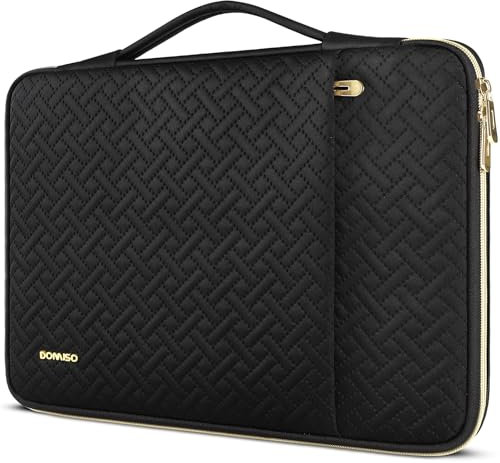 DOMISO Funda para portátil de 16 Pulgadas,Impermeable Bolsa de Transporte para Ordenador con Cremallera Dorada para 16 Thinkpad Ideapad HP DELL Chromebook con Paquete de Accesorios,Negro