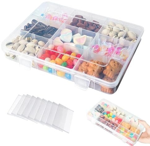 Multi Plastic Kids Travel Trays with 18 Compartments, Clear PP Storage Case for Plane Snack Box