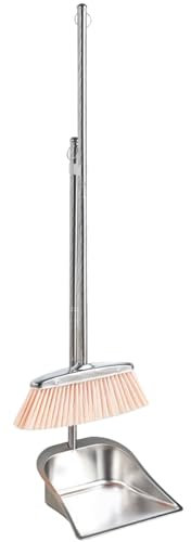 Tadoiooy Ensemble de Pelle et balayette à poussière, Pelle et balayette à Long Manche en Acier Inoxydable, Brosse de Balayage Verticale Robuste, pour Le Nettoyage intérieur de la Maison, Forme carrée