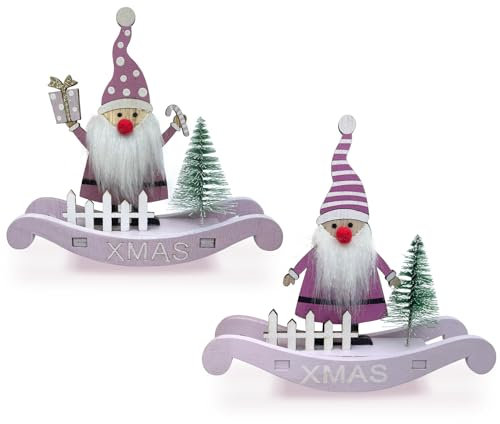 2 Stück Weihnachtsdeko Holz, Weihnachtsdeko Tisch Weihnachtsmann Deko Schriftzug Xmas, Weihnachtsdeko Innen Weihnachts Tischdeko, Weihnachtsdeko Amerikanisch Holzdeko Weihnachten Wichtel Figur Holz