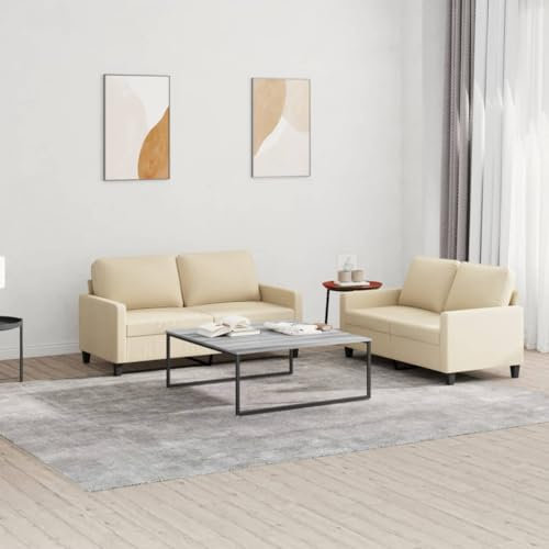 CINDERFUL 2-TLG. Sofagarnitur mit Kissen Creme Stoff,2Sitzer Couchgarnitur Cremefarben Gemütliches Sofa für Wohnzimmer & Büro Möbel, Wohnzimmer