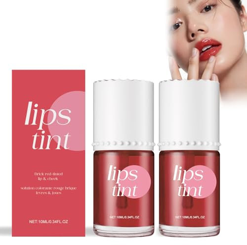 Tinte De Labios, 2 Piezas Tinte De Labios Y Mejillas, Lápiz Labial Líquido Mini, Manchas De Labios Acuosas E Hidratantes, Maquillaje De Labios Para Mejillas Y Ojos (Rojo Ladrillo)