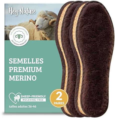Hey Nature Merinowolle Einlegesohlen Damen & Herren, 2 Paar - mulesingfrei | Natürliche Wärmesohlen aus feiner, weicher Merino Wolle | Idealer Fußwärmer - speichert Wärme, leitet Feuchtigkeit ab | Gr.37