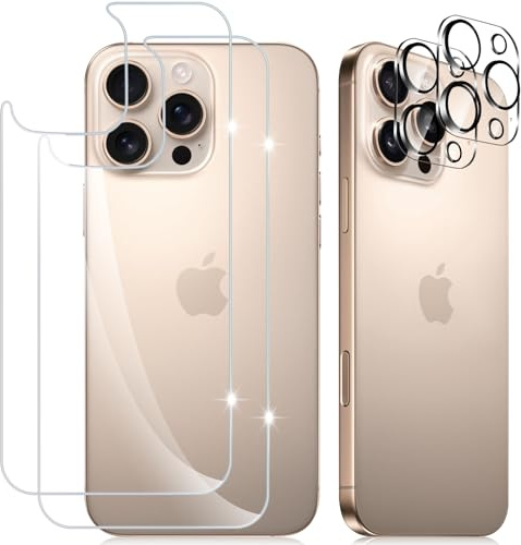 PaceBid Back Screen Protector Compatible with iPhone 16 Pro Max, [2+2 Pack] Tempered Glass Film + Camera Protection, Anti-Scratch 9H Hardness HD Back Protection Protective Film for iPhone 16 Pro Max