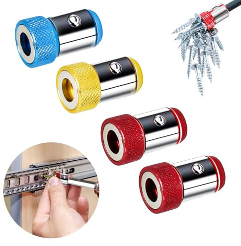 Screwdriver Head Magnetic Ring 4Pcs Aluminum Alloy Magnetic Bit Holder Attachment Magnetizer Screw Detachable for 1/4 Inch Hex 6.35mm Shank Screwdriver Bits