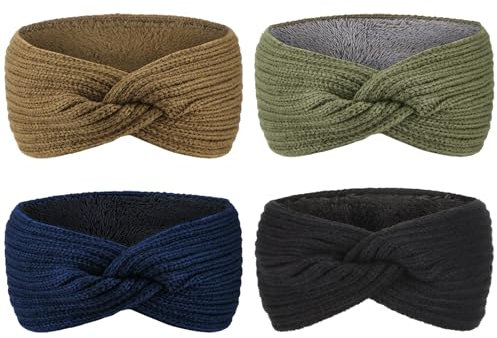 DRESHOW Femmes Chaud Tricoté Bandeau Hiver Oreille Plus Chaud Crochet Tête Enveloppe épais Polaire Doublure Cheveux Bandes, Taille unique, 4pcs Cross Style Set-A03UK