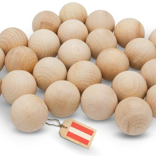 EV® Holzkugeln ohne Loch - 22 Stück 40mm Durchmesser - Made in Austria - Große Holzperlen ohne Bohrung, Gedrechselt aus Hochwertigem Buchenholz