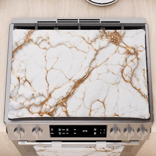 PETTI Artigiani Italiani - Coprifornelli Cucina Moderno Effetto Marmo Bianco, Copri Fuochi Piano Cottura 40x70 cm, 100% Made in Italy
