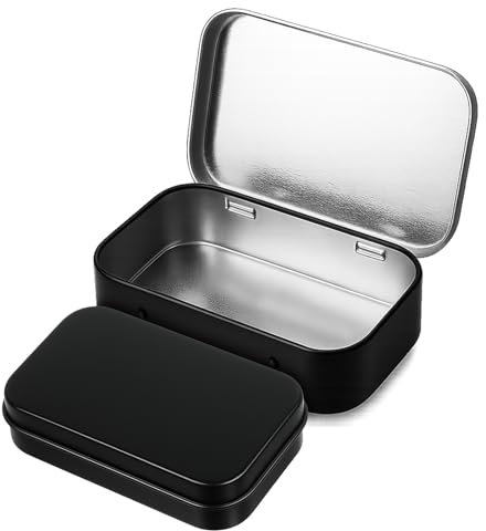 Aysatogc 1 Pack Metal Rectangular Empty Tin Box, Hinged Tins Tin Containers Mini Portable Small Storage Container Kit with Lid for Home Storage 3.74x2.36x0.82 Inch, Black