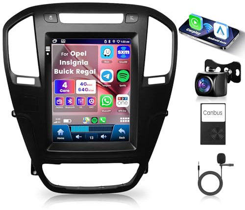 4G+64G Wireless Carplay Android Autoradio für Opel Insignia Buick Regal 2009-2013 9,7 Zoll Touchscreen Autoradio mit Android Auto GPS Navi WiFi Mirror Link Bluetooth FM/RDS/EQ/USB/SWC Rückfahrkamera