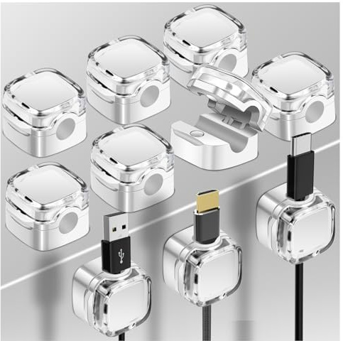 MIN CI 10 Pack Magnetic Cable Holder, Cable Organizer White Cable Holder Cable Management Desk Cable Clips for Power Cords, Bedside Table, Charging Cables, USB, Audio Cables