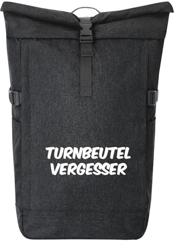Huuraa Kurierrucksack Turnbeutelvergesser Schriftzug 30-44 Liter Black Melange Fairtrade Rolltop Rucksack Geschenkidee