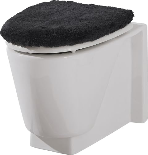 Erwin Müller WC-Deckelbezug Veria mit Wellenmuster grau-schwarz Größe 47x50 cm - flauschig weicher Flor, Unterseite rutschhemmend, mit Schnürung