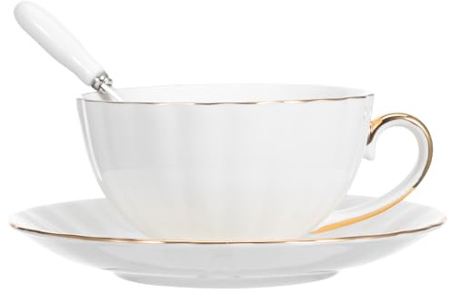 Ciieeo Bone Porcelain, Kaffeetassen Satz mit Untertasse Weiß 220ml | 1 Satz, Praktisch für Bäckerei und Zuhause, Passende Untertasse