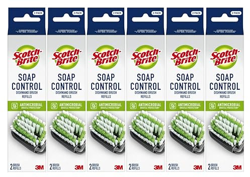 Scotch-Brite Soap Control Dishwand Brush Refills, Non-Scratch Scrub Brush Heads, Durable & Odor-Resistant, 6 Count (12 Total Refills)