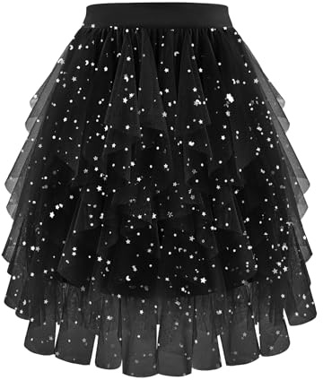 Bbonlinedress Tutu Tüllrock Damen Knielang Petticoat Unterrock Cosplay Rock Kurz Tanzrock Elastisch Tüll Ballett Kostüme Karneval Fasching Skirt
