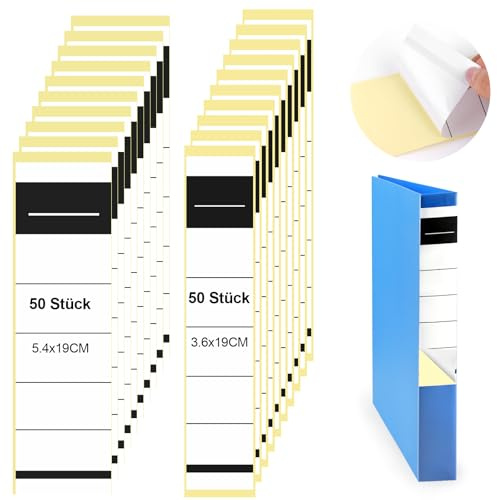 Ordnerrücken Selbstklebend, 100PCS, 2 Größen, beschriftbar für Büro&Archiv | Ordner Etiketten Aufkleber für 5cm schmale Ordner.Beschriftbar,ideal für Büro,Bibliothek & Archivierung.Sauber&ordentlich