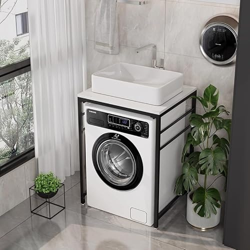PP-Vic Mobile Portaoggetti Multifunzionale Per Lavabo, Supporto Per Lavatrice Per Carichi Pesanti Con Scaffali Aperti, Lavandino Moderno Per Piccolo Bagno, Adatto Per Lavanderia,Black ab