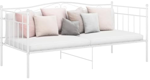 Owoxanthellate Schlafsofa Bettgestell 90x200 weiß Metall platzsparendes Tagesbett klappbar für Gäste Wohnzimmer Jugendzimmer Studio | Robustes Metallbett ohne Matratze
