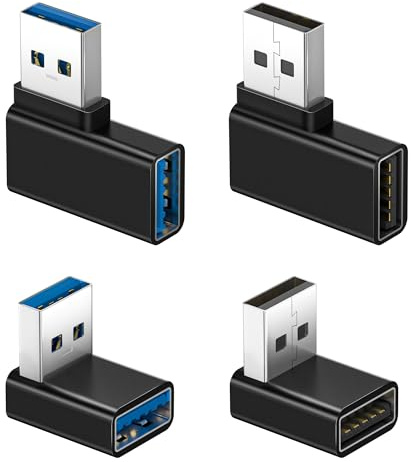 BASESAILOR USB 3.0 Right Angle Adapter 4 Pack,Up Down 90 Degree USB A Extender Connector 5Gbps L Shape Converter for USB Hub,PS5 PS4 Slim,CarPlay,Printer,PC,Laptop,Type A Charger,Keyboard,Mouse