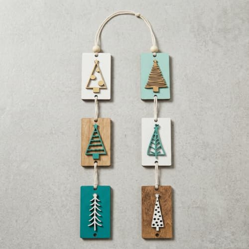 Decoración navideña colgante de pared de madera, hecho a mano con 3 modernos árboles de Navidad, decoración escandinava, decoración de ventana bohemia, decoración navideña sostenible