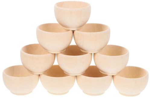HOMOCONO 10pcs Wooden Blank Bowls DIY Craft Set, Finely Sanded Smooth Natural Wood Material, Easy to Use for Play and Decoration, for Students and Family Art Projects
