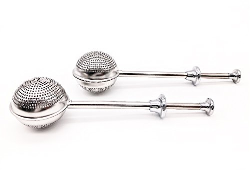 BITEYI Tea Infuser Long-Handled Stainless Steel Ball Shape Push Style Tea Strainer Tea Filter for Loose Leaf Teas (Set of 2)