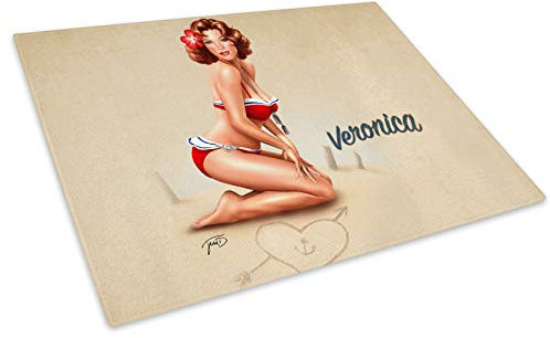 Vintage Pinup Girl Glass Chopping Board Kitchen Worktop Saver Protector