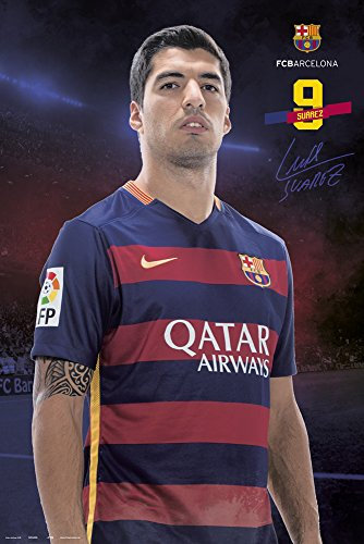 empireposter Fc Barcelona - Suarez Pose 2015/2016- Fussball Poster - Grösse 61x91,5 cm + 2 St Posterleisten Alu 63 cm