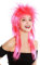 WIG ME UP - DH1069-PC13TPC5 Perücke Fasching Karneval Punk Vokuhila Rocker wild 80s Wave toupiert lang rot rosa Mix