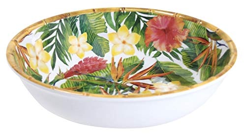 Les Jardins de la Comtesse - Grande Assiette Creuse en Mélamine/Assiette à Soupe ou Pâtes/Petit Saladier Rouge Vert du Service de Table Fleurs Exotiques - Collection Vaisselle MelARTmine - Ø 23cm
