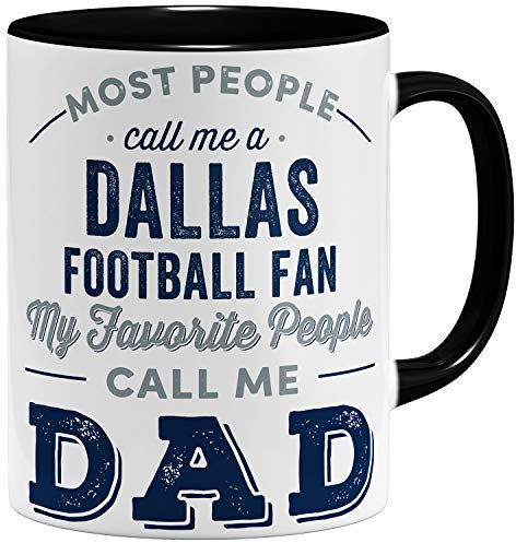 OM3® Dallas-Fan Tasse | Keramik Becher | American Football Mug | 11oz 325ml | Beidseitig Bedruckt | Schwarz