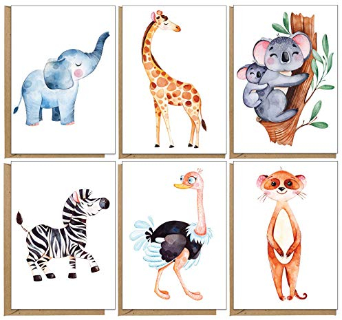 Grußkarten mit Tiermotiven, umweltfreundlich, unbedruckt, 48 Stück…