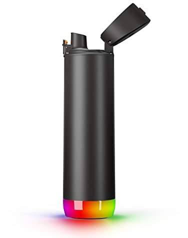 Hidrate Spark - Bouteille d'eau Intelligente en Acier, Suit la consommation d'eau et s'illumine pour Vous rappeler de Vous hydrater, Couvercle Chug Anti-fuites, 21oz, Noir