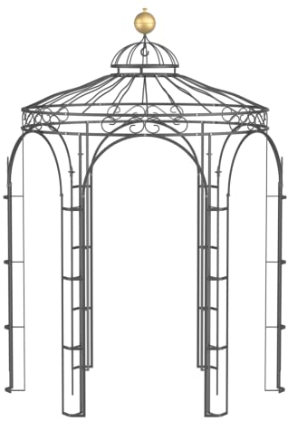 ELEO Pavillon Siena anthrazit mit Dekorkugel - rund 2x2m Rankpavillon für den Garten handgeschmiedet Schmiedeeisen - Rosenpavillon Metall stabil rostfrei pulverbeschichtet - für draußen Winterfest