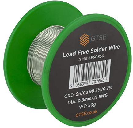 GTSE Solder Wire 0.8mm, Lead Free Sn99.3 Cu0.7, Rosin Flux Core for Electrical Soldering, 50g
