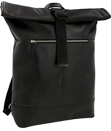Gusti Rolltop Rucksack Leder - Mattis Lederrucksack Backpack 16 Liter Leder Kurierrucksack Laptoptasche Unirucksack Wanderrucksack Fahrradrucksack Trekkingrucksack Damen Herren Schwarz