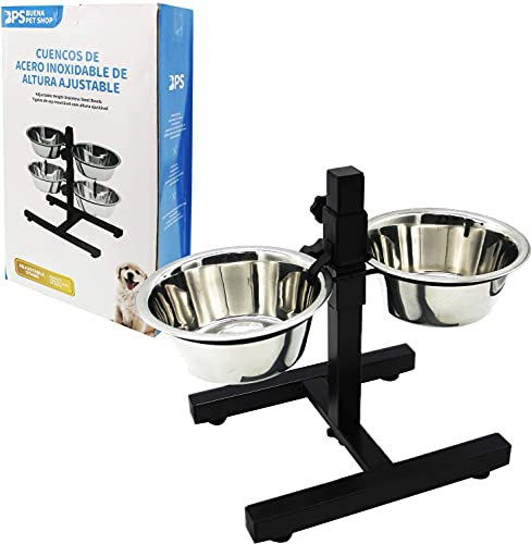 BPS Comederos Bebedero para Perros Acero Inoxidable con Pie Soporte Juego de Cuencos Elevados Altura Ajustable 3 Tamaño Elegir (XL) BPS-11122